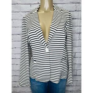 Philosophy Womens Black White Striped Knit One Button Preppy Blazer Size Small
